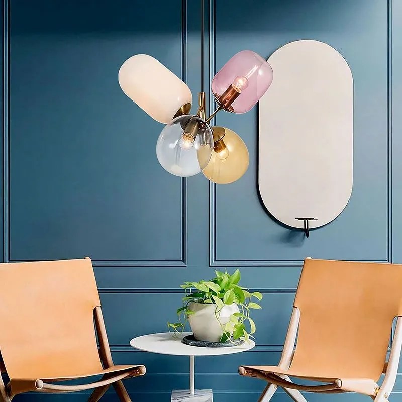 Hangende glazen plafondlamp veelkleurig APP436-4C