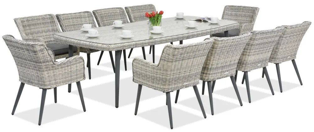 Exclusieve eetset met grote tafel Cordoba voor 10 personen Garden Point wit