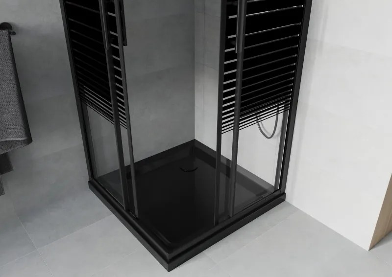Mexen Rio vierkante douchecabine 80 x 80 cm, zwarte strepen, zwart + Flat douchebak, zwart - 860-080-080-70-20-4070B