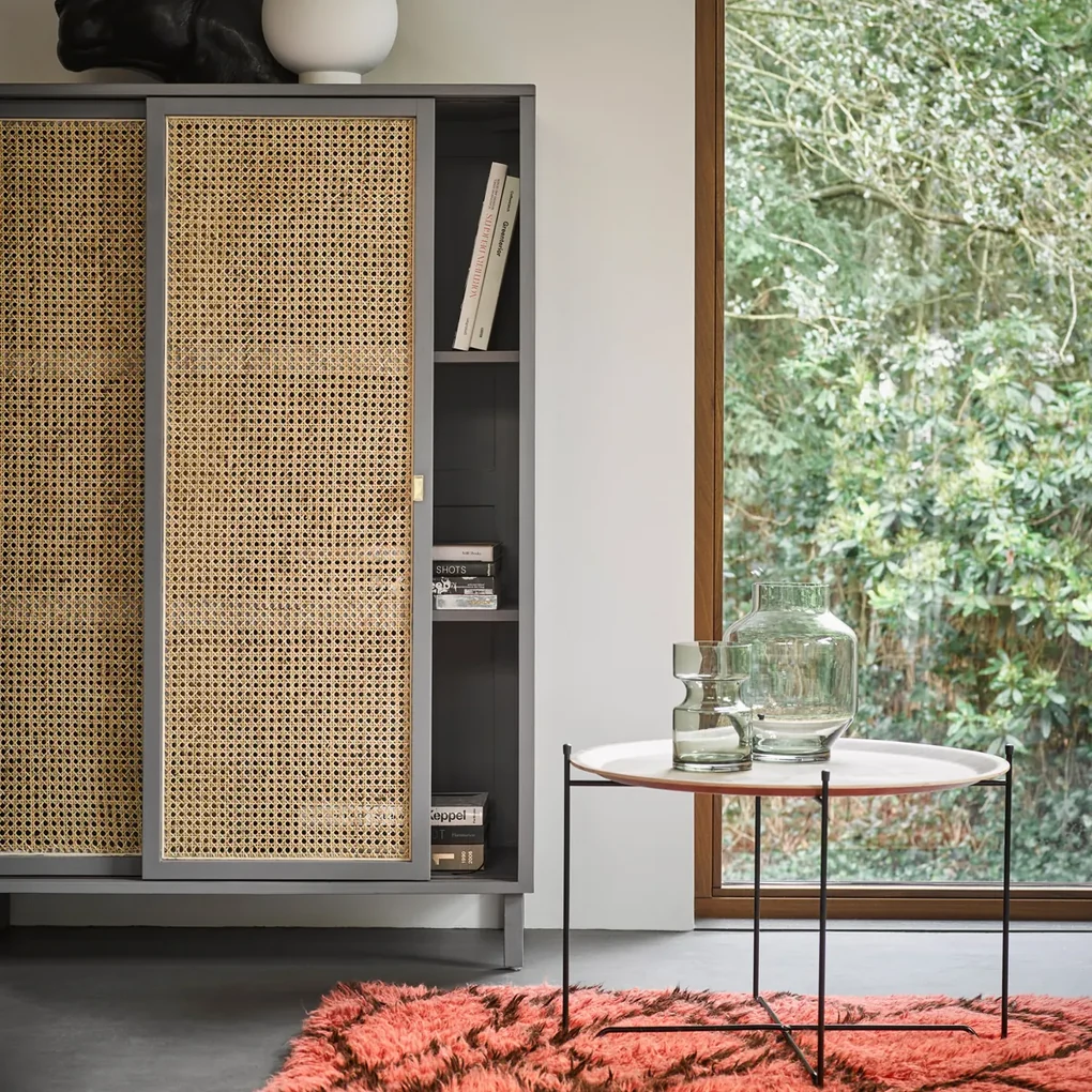 HKliving Webbing Webbing Kast Met Schuifdeuren Grijs - 95x40x140cm.