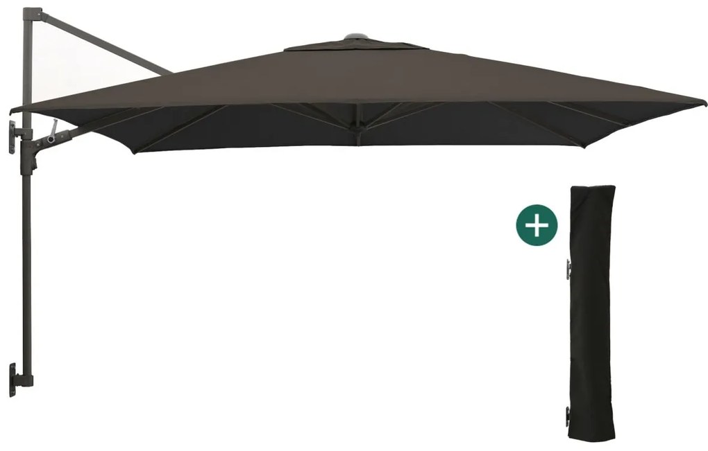 + 15% kassakorting | Parasol Shadowline muurparasol | Inclusief hoes | Vierkant | 250x250cm | Met draaihendel | Zwart | Kees Smit Tuinmeubelen