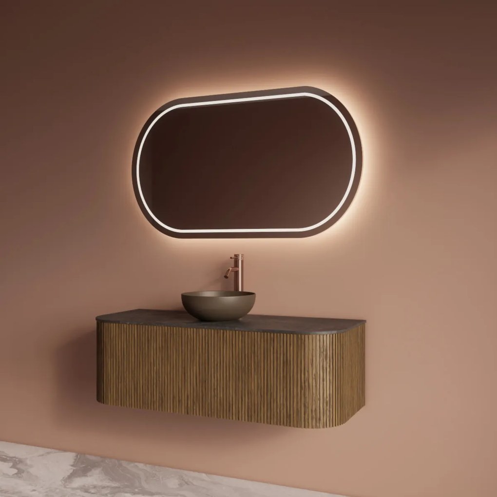 Gliss Design Alluro badmeubel ribbelfront met ronding links/rechts 120cm castle brown en zwart leisteen toppaneel