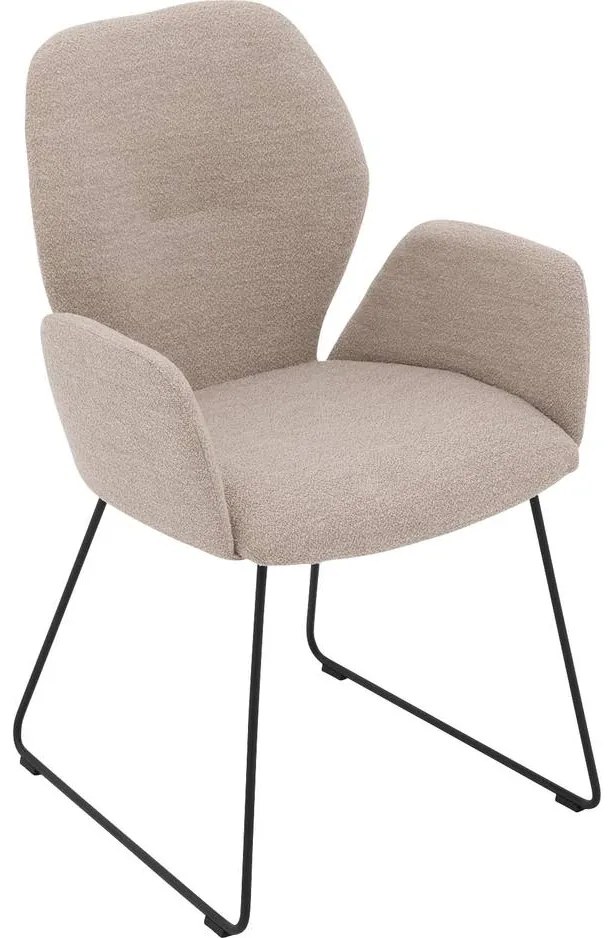 Goossens Eetkamerstoel Hera beige stof met armleuning, modern design