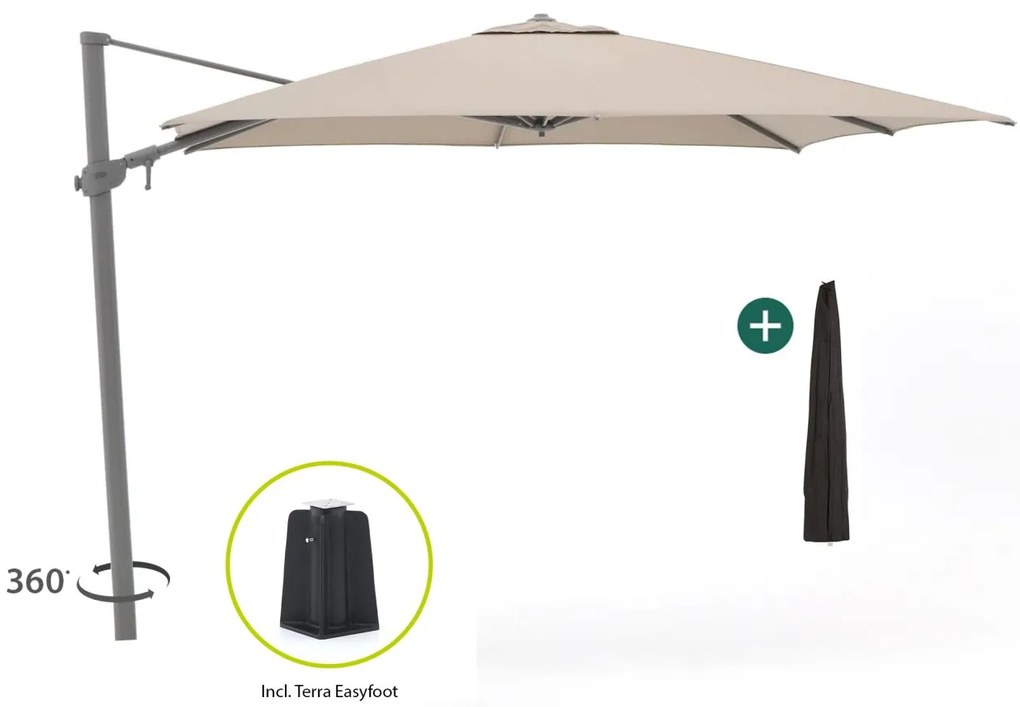 Parasol Shadowline Austin | Inclusief hoes | Vierkant | 300x300cm | Met draaihendel | Bruin | Kees Smit Tuinmeubelen