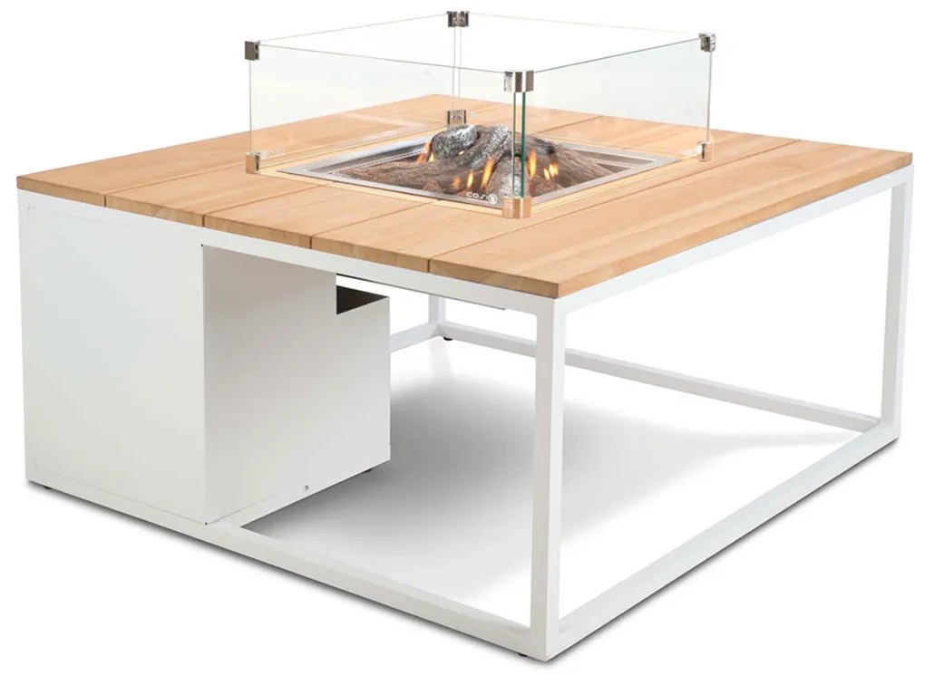 Cosi Fires Cosiloft lounge vuurtafel 100 cm wit - teak top