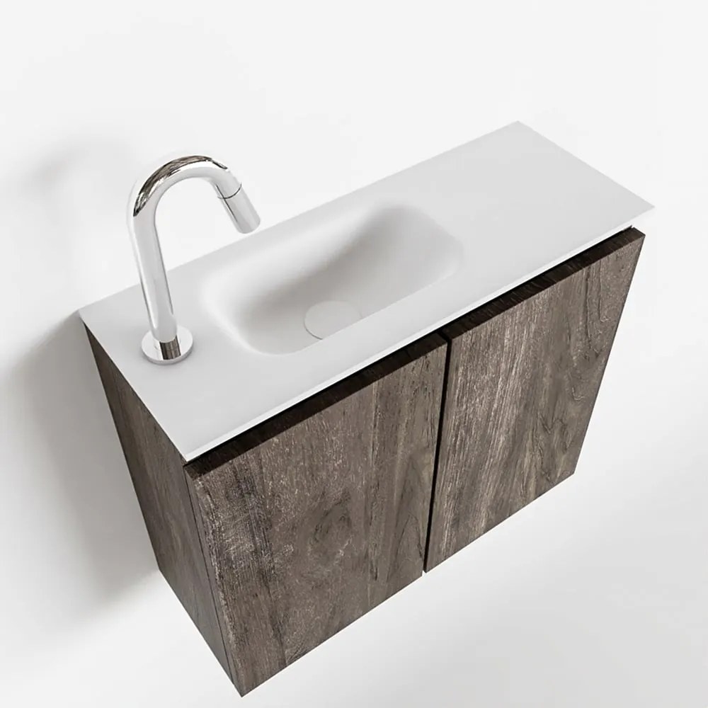 Mondiaz Ture 60cm toiletmeubel dark brown met wastafel talc links 1 kraangat