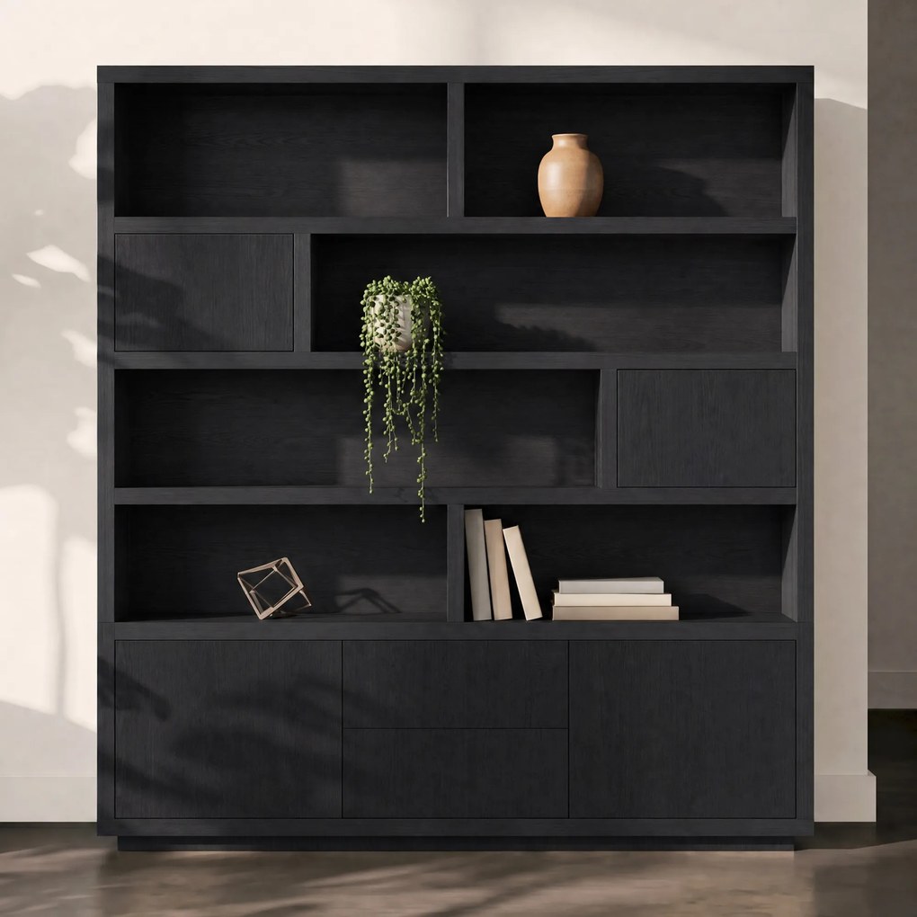 Vakkenkast Zwart Eiken 200 Cm - 200x42x220cm.