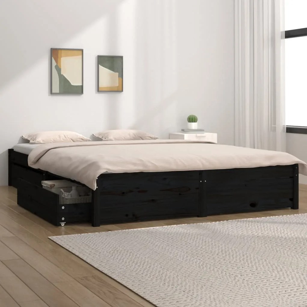 vidaXL Bedframe met lades zwart 180x200 cm 6FT Super King