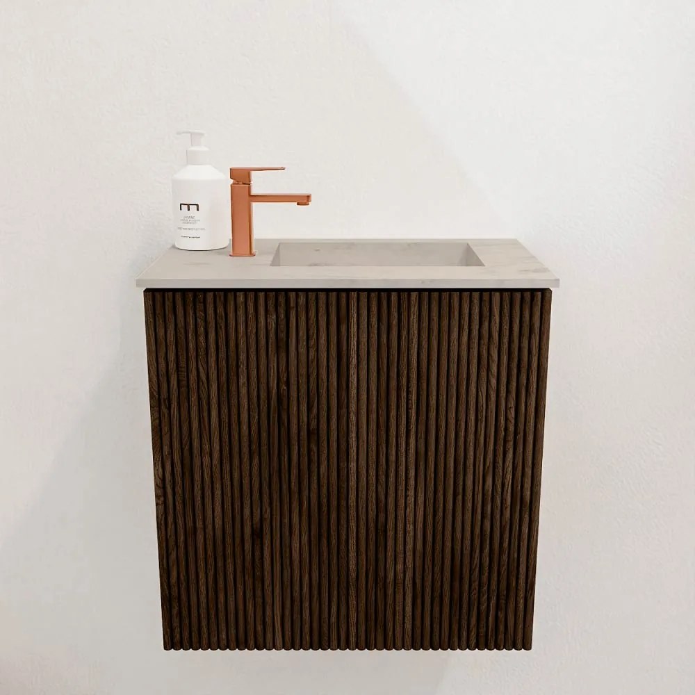 Mondiaz Joya DLux 40cm toiletmeubel walnut met wastafel faye rechts 1 kraangat opalo