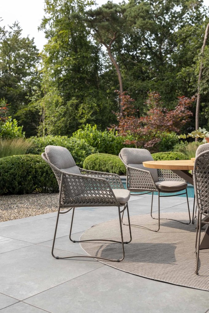 4 Seasons Outdoor Moretti dining set terre met Prado tafel terre met teak blad Ø 160 cm * Sale * Tuinset bruin weerbestendig