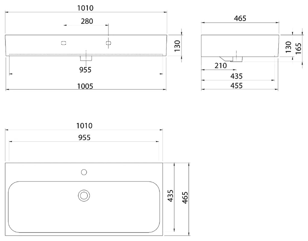 Sapho Toridi keramische wastafel 101x46cm met 1 kraangat wit