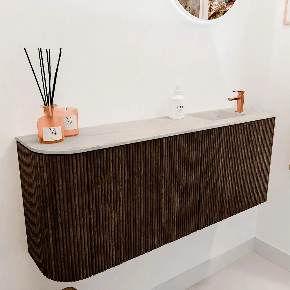 Mondiaz Joya DLux 100cm toiletmeubel ronding links walnut met wastafel faye rechts 1 kraangat ostra