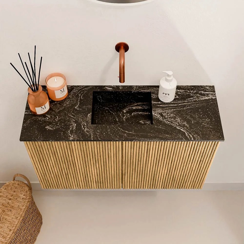 Mondiaz Joya DLux 70cm toiletmeubel oak met wastafel faye midden zonder kraangat lava