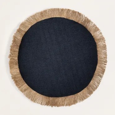 Rond Katoenen Kussen (ø40 Cm) Paraiba Zwart - Beige – Linnen - Sklum