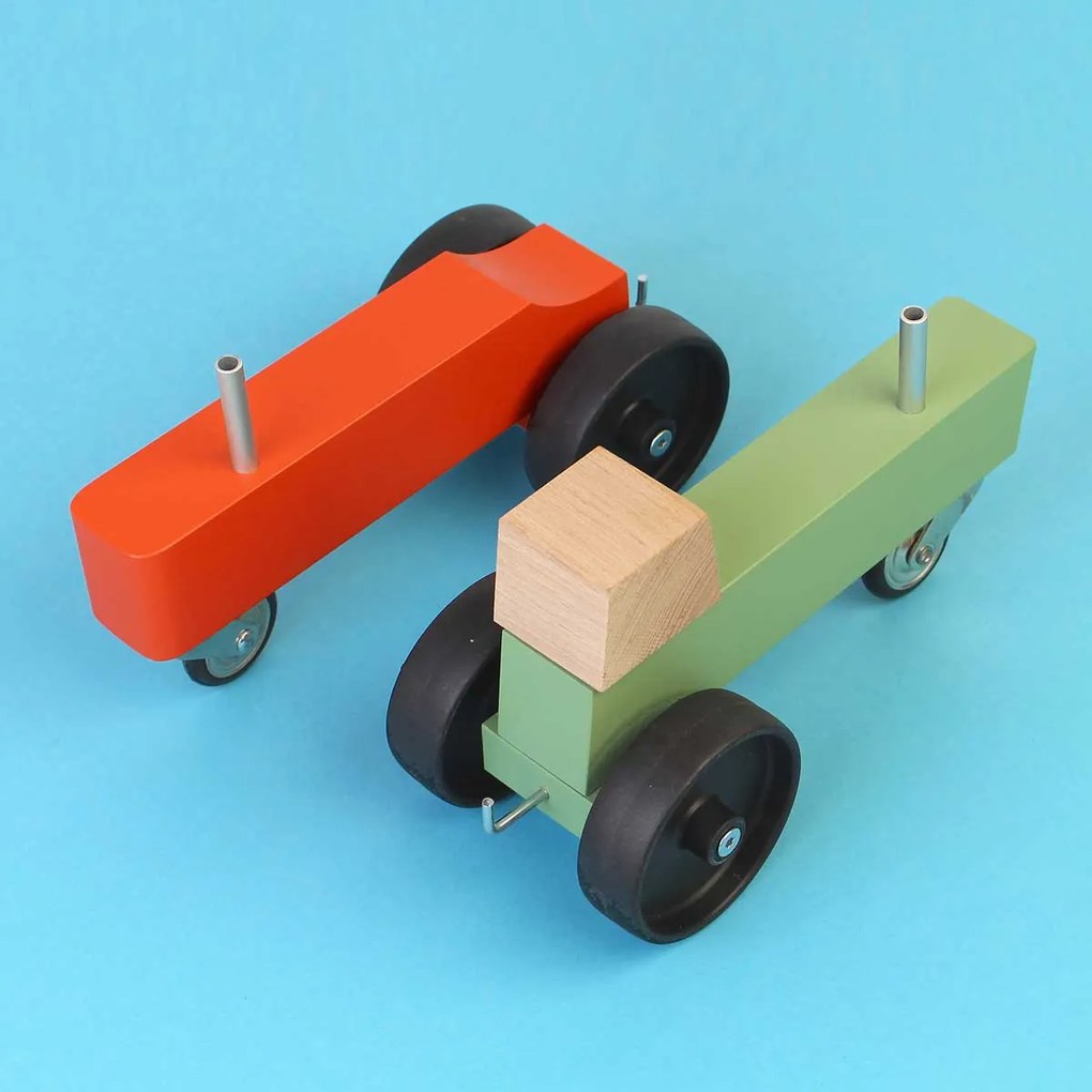 Houten Tractor - Oranje - Handgemaakt - design Floris Hovers