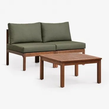 Tuinset Met 2-delige Modulaire Bank En Salontafel Van Acaciahout Branson Intens Olijfgroen - Donker Acaciabruin - Sklum