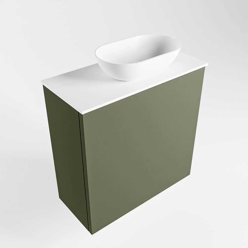 Mondiaz Fowy toiletmeubel 50cm army met witte waskom rechts en kraangat