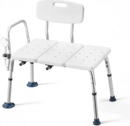 VEVOR Badtransferbank, draagvermogen 180 kg, douchestoel met armleuningen en rugleuning, in hoogte verstelbare badzitting (37-48 cm) voor mensen met een beperking, senioren, wit