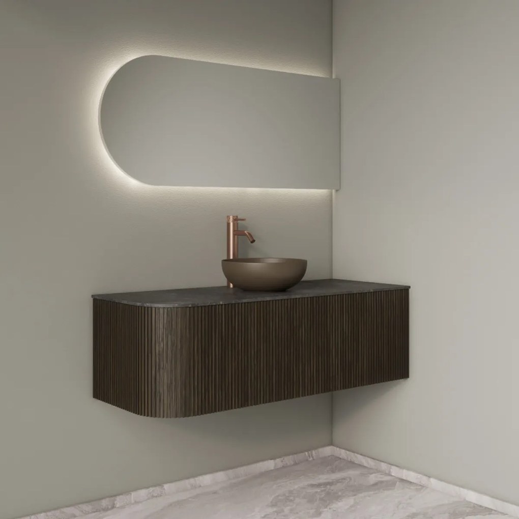 Gliss Design Alluro badmeubel ribbelfront met ronding links 120cm charcoal en zwart leisteen toppaneel