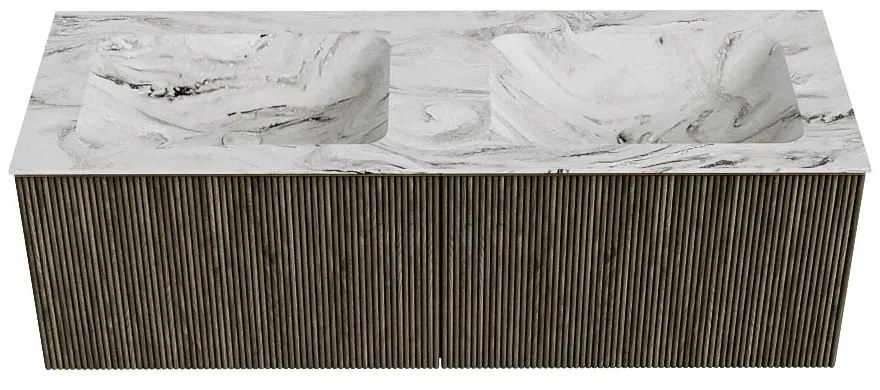 Mondiaz Kurve-dlux 130cm badmeubel shadow met 2 lades en wastafel leaf dubbel 2 kraangaten glace