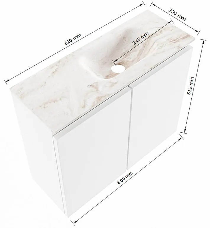 Mondiaz Ture DLux toiletmeubel 60cm fire met wastafel glace rechts zonder kraangat