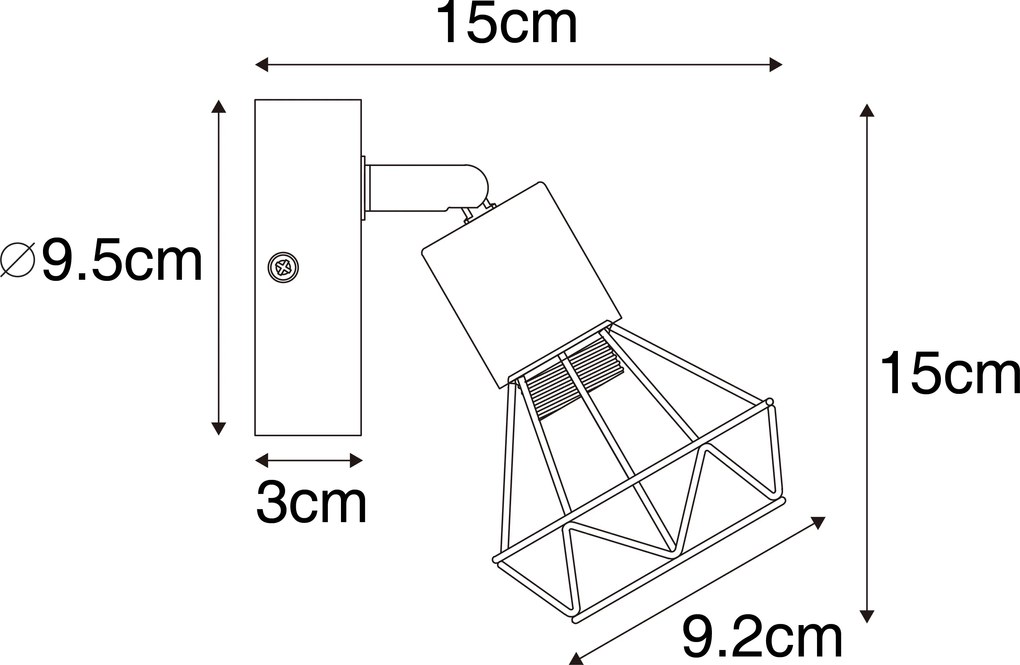 Industriële spot zwart met hout draai- en kantelbaar - Mosh