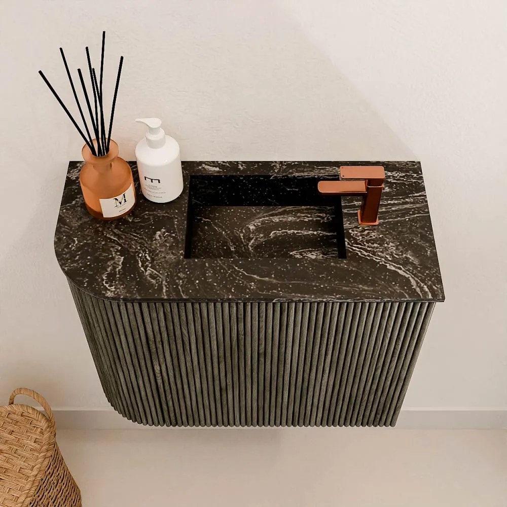 Mondiaz Joya DLux 50cm toiletmeubel ronding links shadow met wastafel faye rechts 1 kraangat lava
