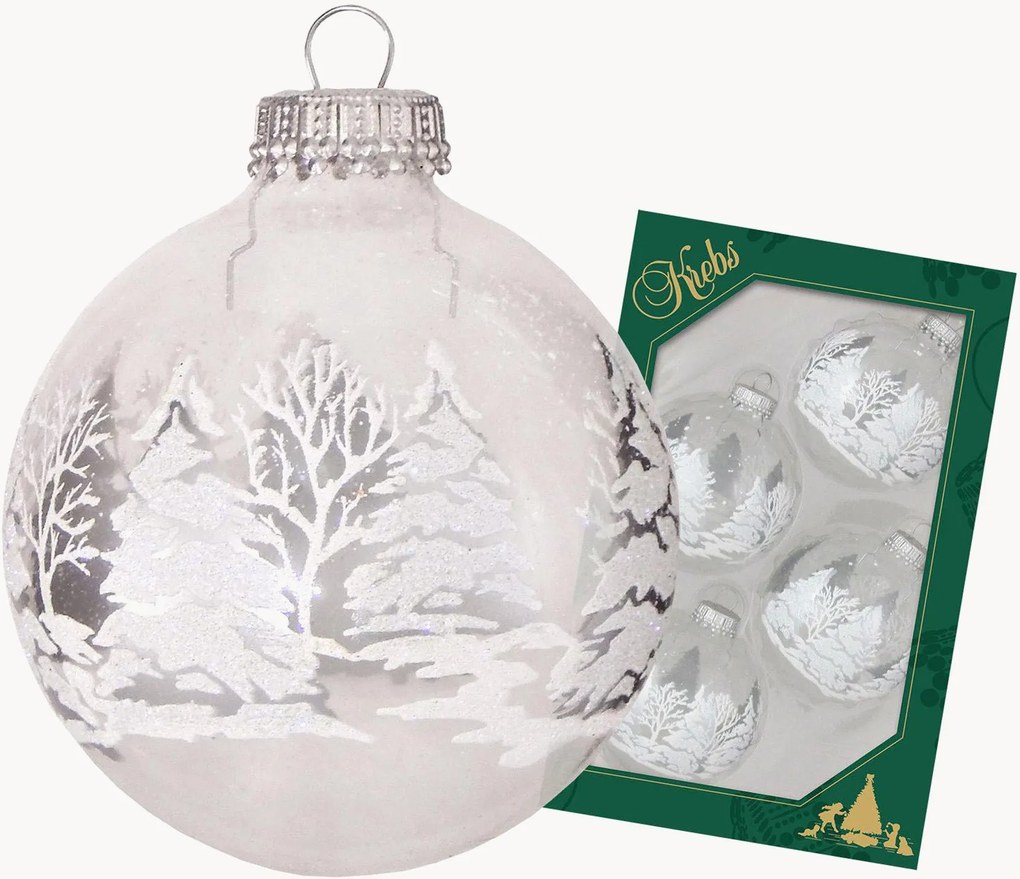 Handbeschilderde kerstballen Winter Forest, 4-delig