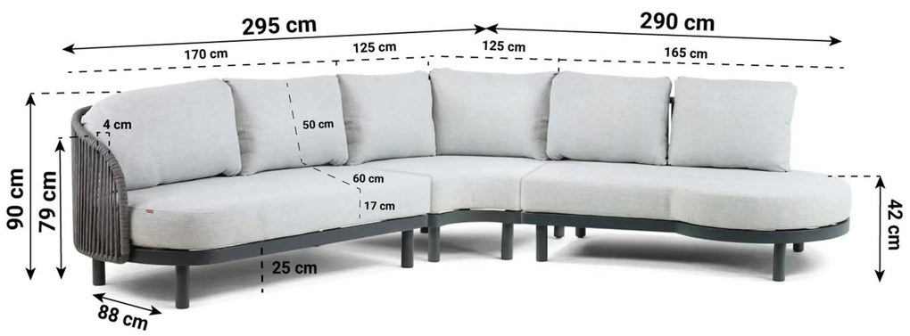 Hoek loungeset 5 personen Aluminium/rope Grijs  Santika Furniture Santika