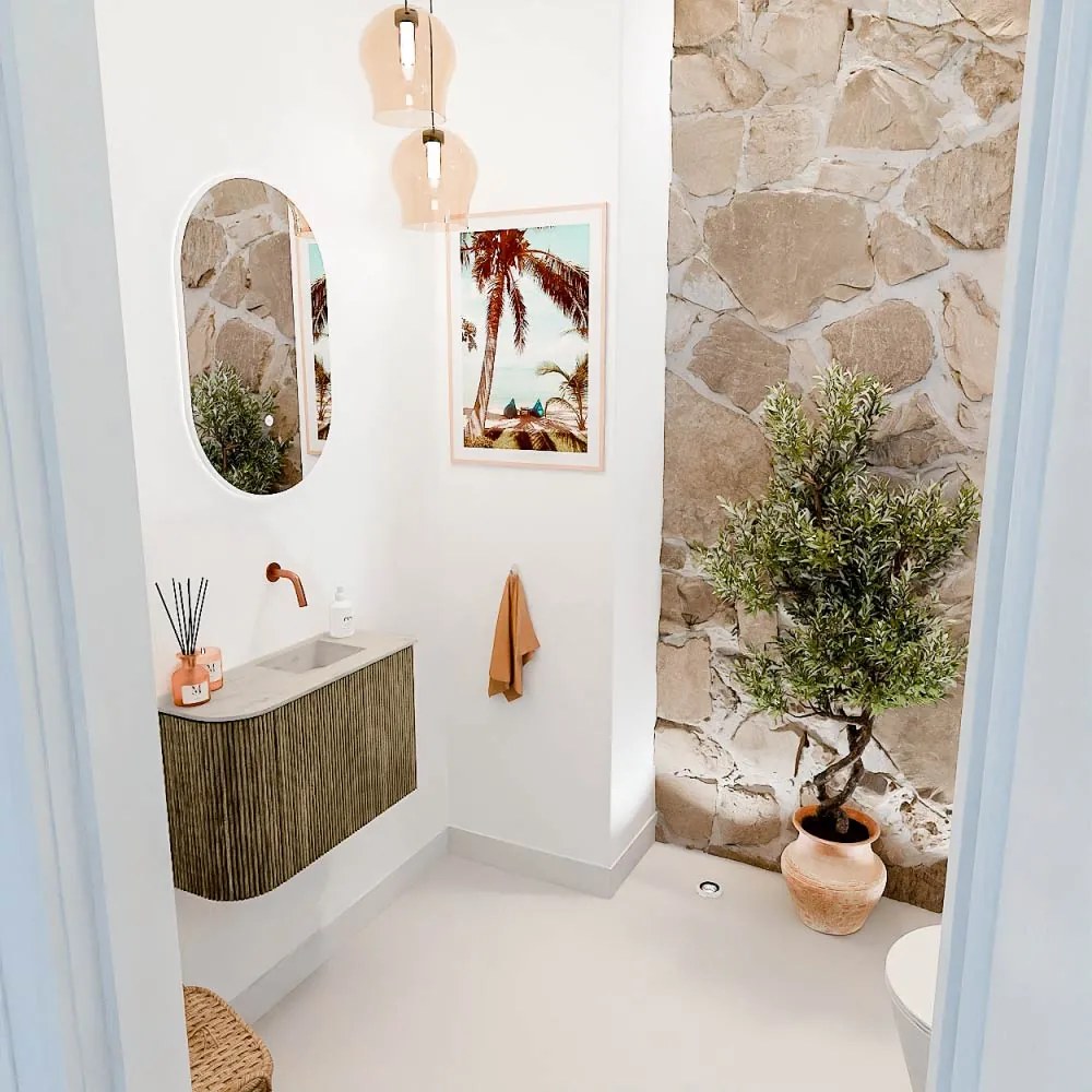 Mondiaz Joya DLux 60cm toiletmeubel ronding links dusk met wastafel faye rechts zonder kraangat opalo