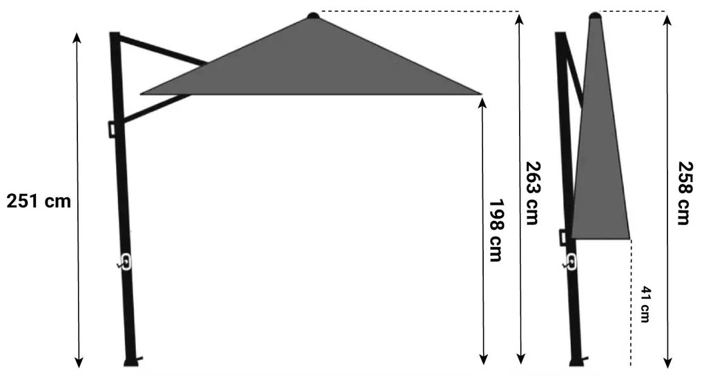 Zweefparasol  3x3m T2 premium (excl. voet) Grijs-antraciet Platinum Challenger