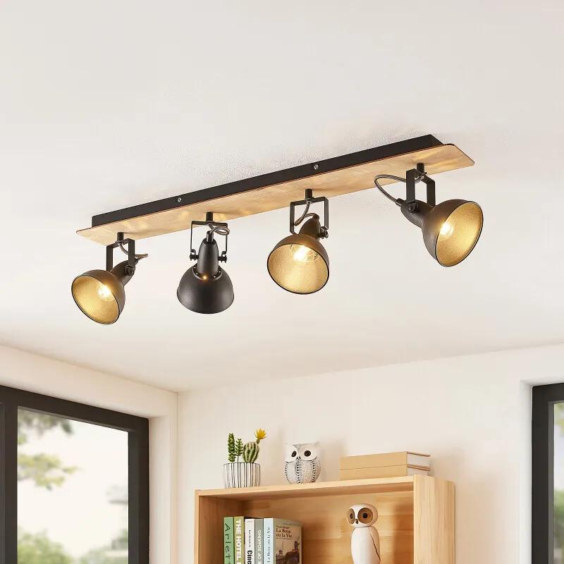 Aylis plafondlamp, zwart, hout, 4-lamps - lampen-24