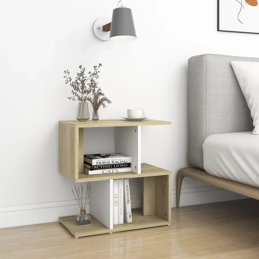 vidaXL Nachtkastjes 2 st 50x30x51,5 cm spaanplaat wit en sonoma eiken