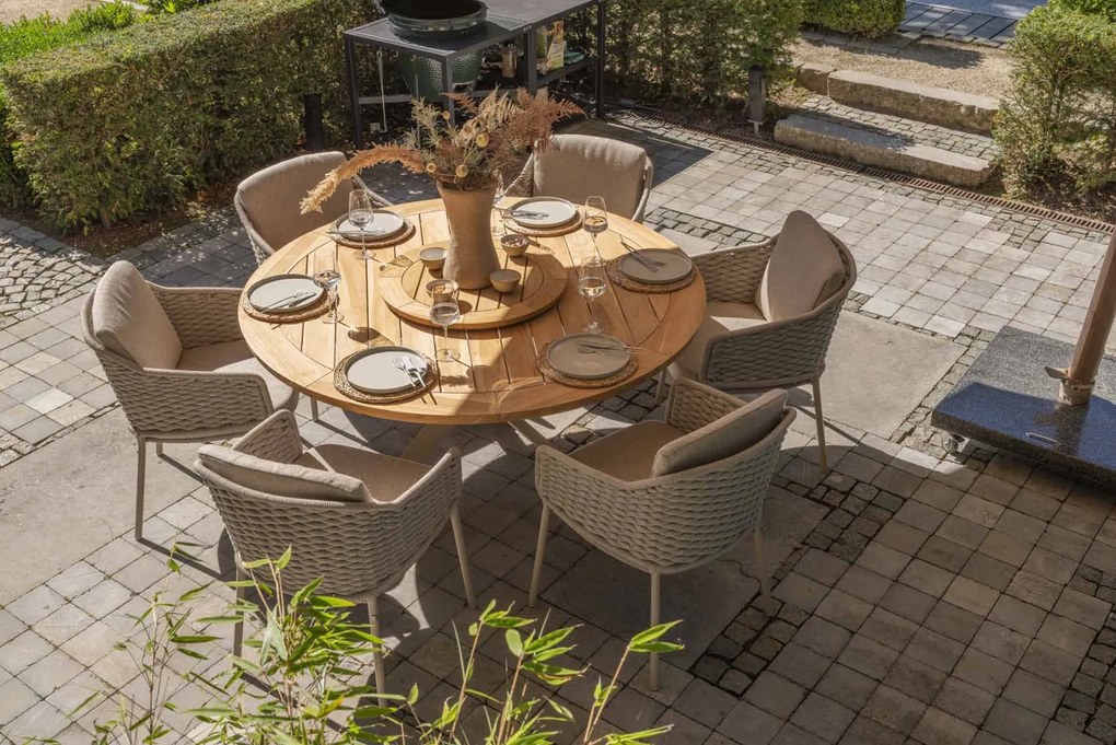 4 Seasons Outdoor Eros tuinset latte met Prado tafel teak blad Ø 160 cm * Sale * Tuinset beige weerbestendig