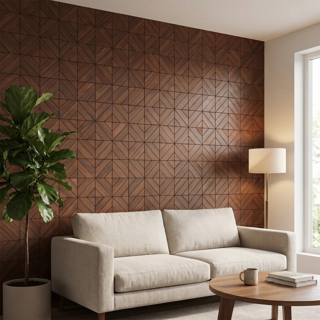 Decoratief Houten Wandpaneel | Clover Smoked Brown | 60×60 cm | Amerikaans Notenhout
