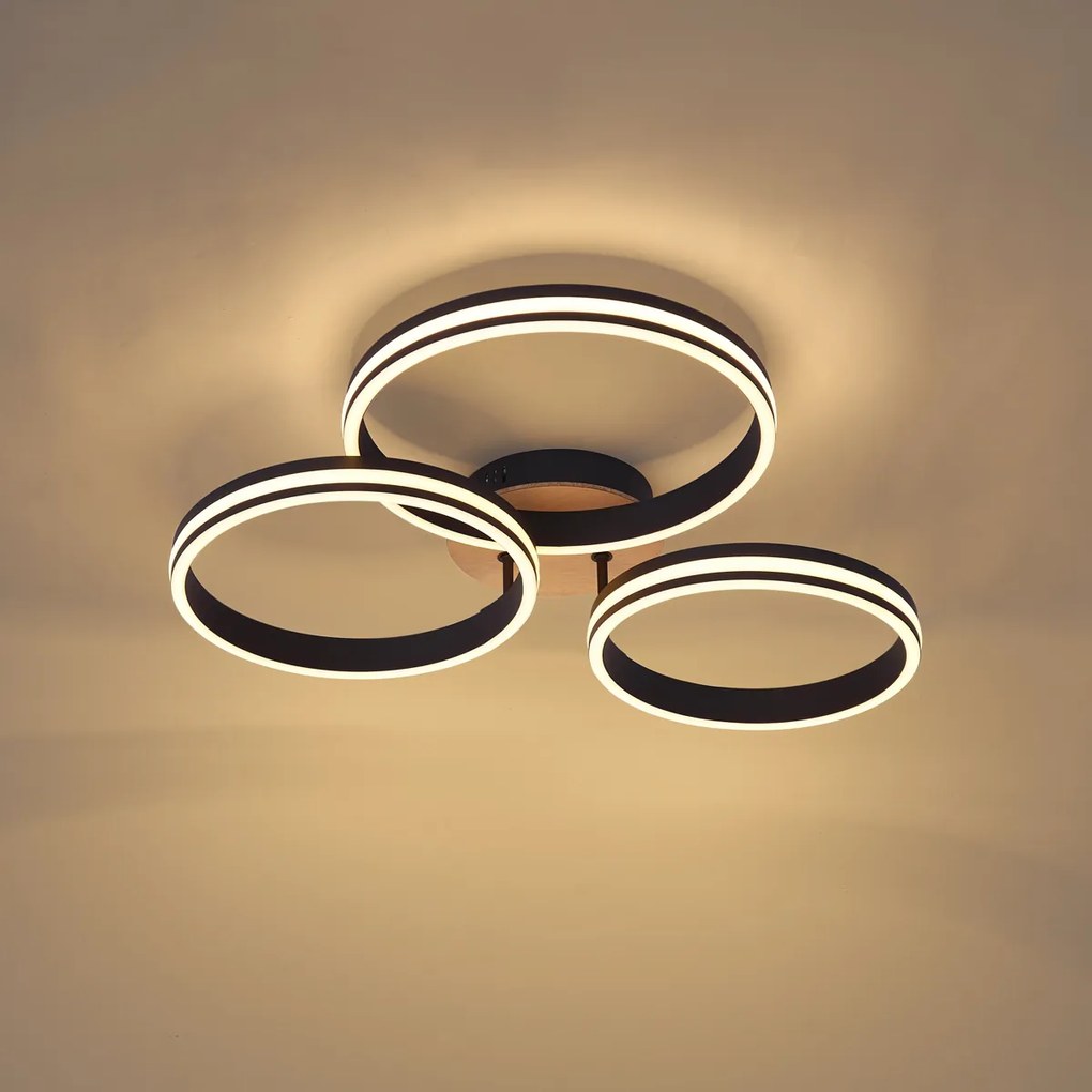 Plafondlamp hout incl. LED 3-staps dimbaar 3-lichts - Navara