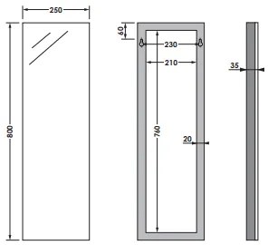 Sanituba Alu spiegel 25x80 Aluminium Geborsteld