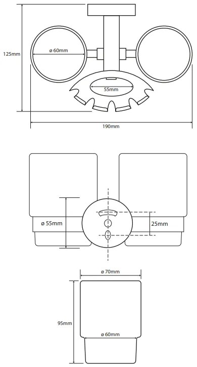 Sapho X-Round dubbele glashouder met tandenborstelhouder chroom