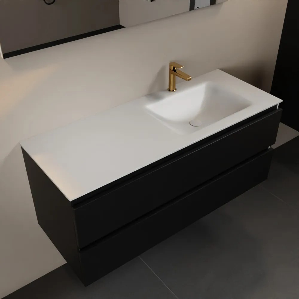 Mondiaz Aivy badmeubel 120cm urban met wastafel solid surface talc rechts 1 kraangat en spiegel