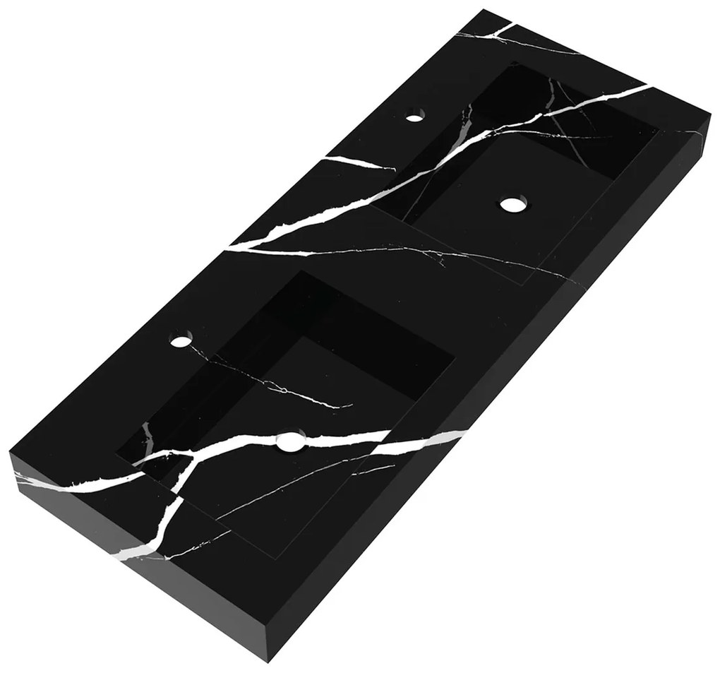 Brauer Coral dubbele wastafel marmerlook 120cm met 2 kraangaten nero marquina