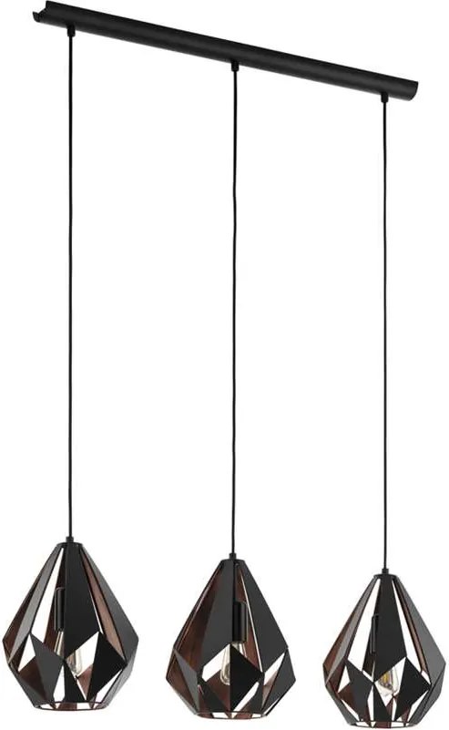 EGLO hanglamp Carlton 1 3-lichts - zwart/koper - Leen Bakker