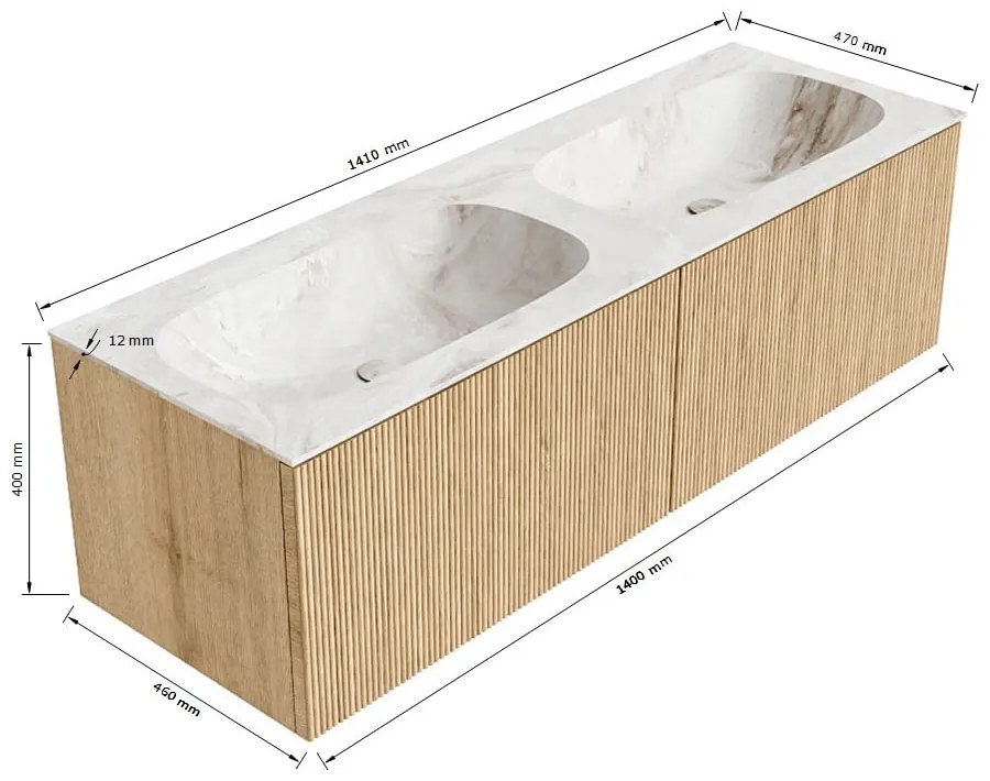 Mondiaz Kurve-dlux 140cm badmeubel shadow met 2 lades en wastafel stor small dubbel zonder kraangat lava