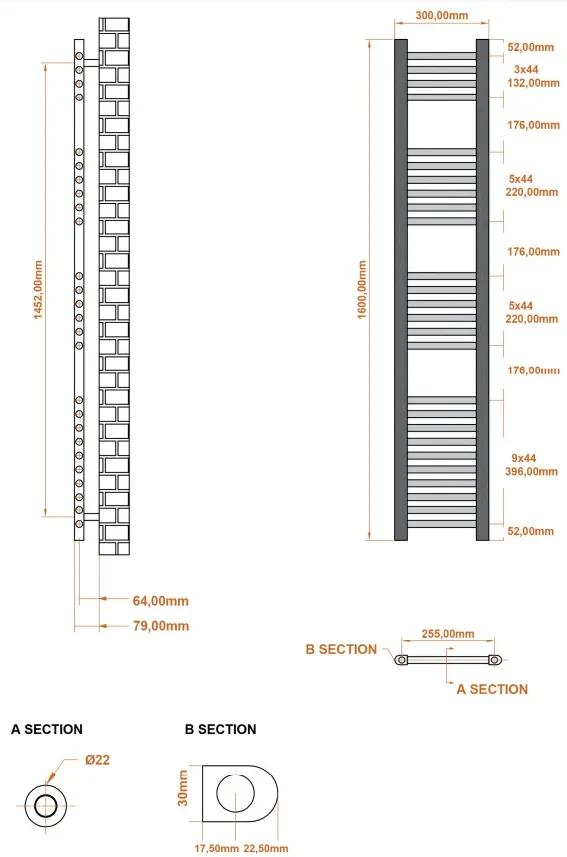 Eastbrook Wingrave handdoekradiator 30x160cm zwart mat 542W
