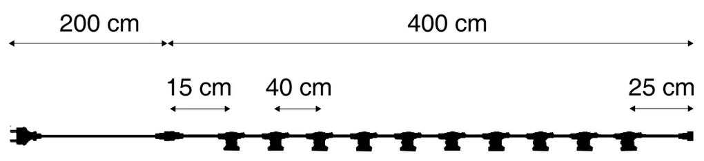 Lichtsnoer zwart koppelbaar met stekker 6m 10-lichts IP54- Lubber