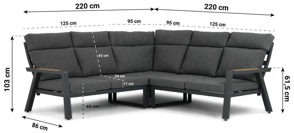 Hoek loungeset 5 personen Aluminium/teak Grijs  Lifestyle Garden Furniture Marseille