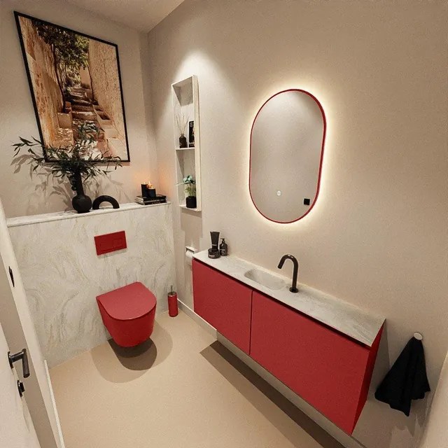 MONDIAZ TURE-DLUX 120cm toiletmeubel Fire. EDEN wastafel Ostra positie midden. Met 1 kraangat. TUREDX120FIRM1OST