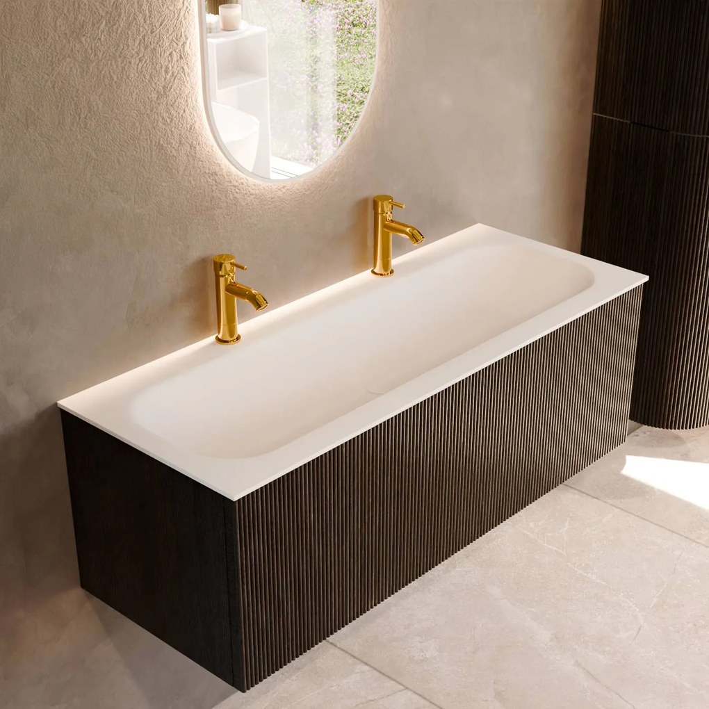 Mondiaz Kurve 120cm badmeubel shadow met 1 lade en wastafel big large midden 2 kraangaten