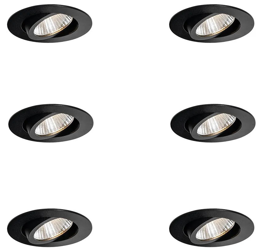 Set van 6 inbouwspots zwart 6,8cm incl. LED 750 lm dimbaar IP65 - Gaius