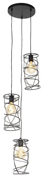 QAZQA Design hanglamp zwart 3-lichts - Spira Design E27 rond Binnenverlichting Lamp