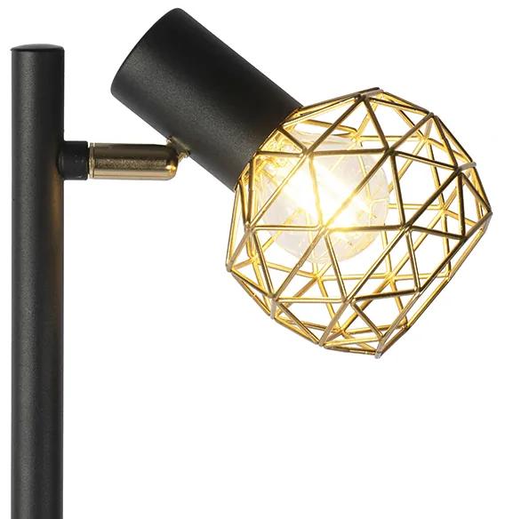Design vloerlamp zwart met goud 3-lichts verstelbaar - Mesh Modern, Design E14 Draadlamp Binnenverlichting Lamp